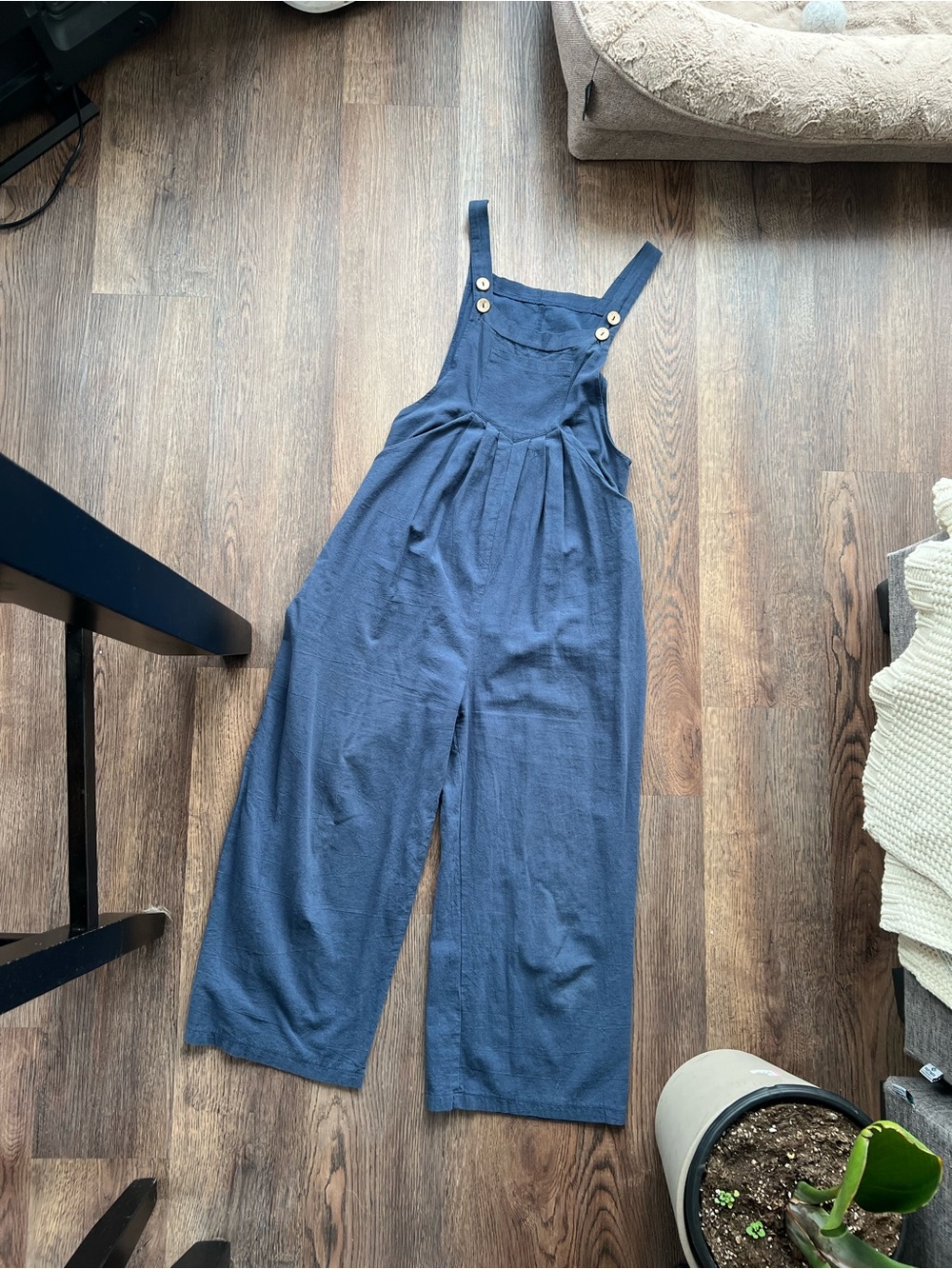 Navy Blue Wide-Leg Overalls Jumpsuit